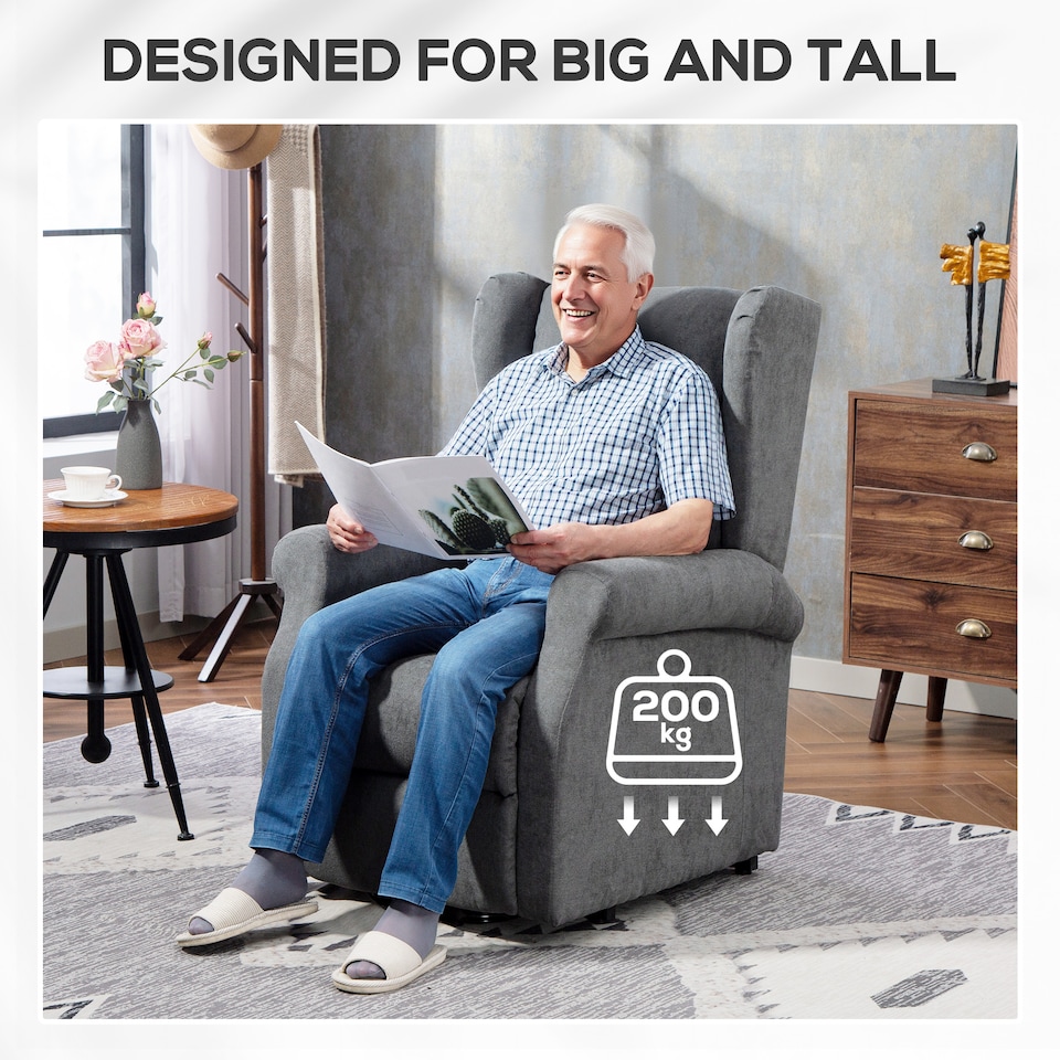 image 1 of HOMCOM Power Lift Chair, Fabric Recliner Armchair w/ Remote Charcoal Grey | Grey