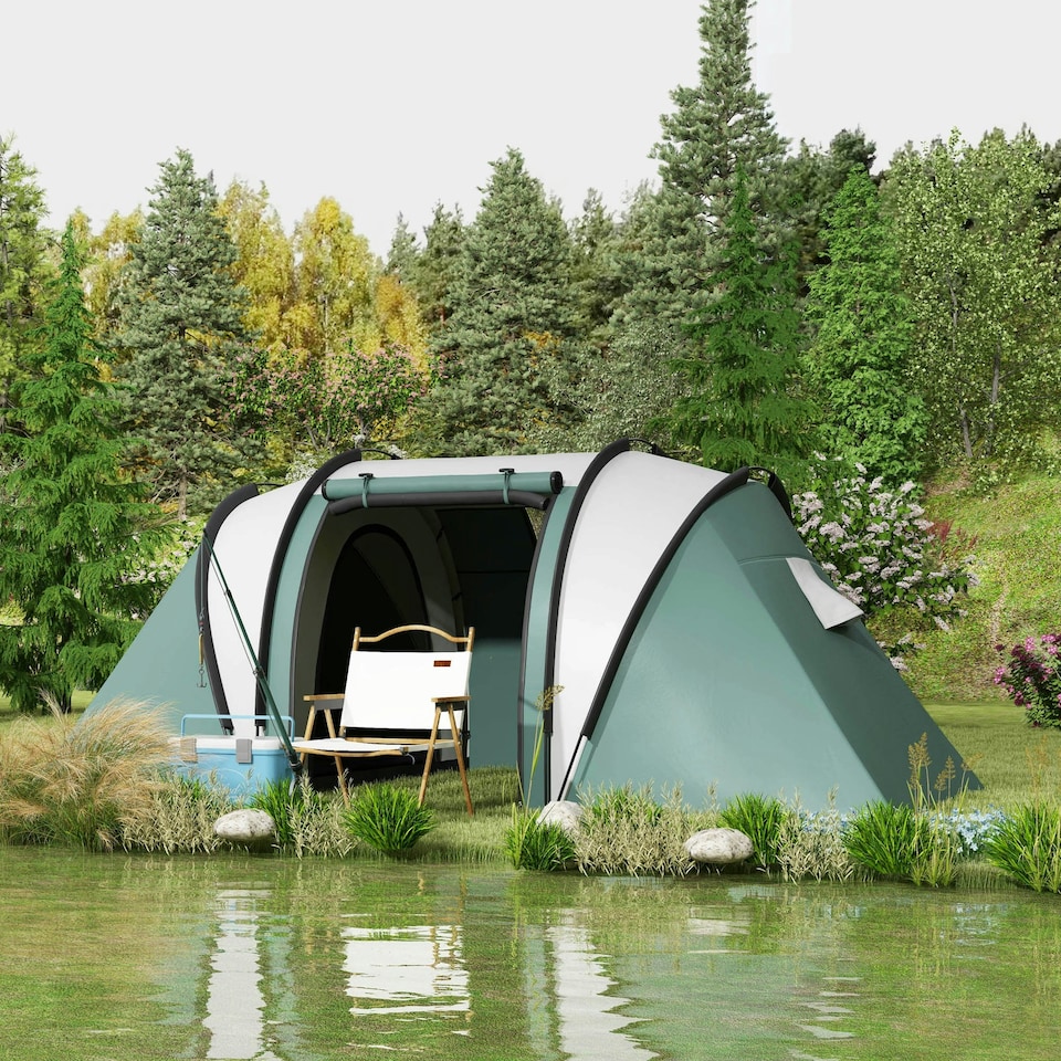 image 1 of Outsunny 2 Bedroom Camping Tent with Living Area, 3000mm Waterproof, Blue