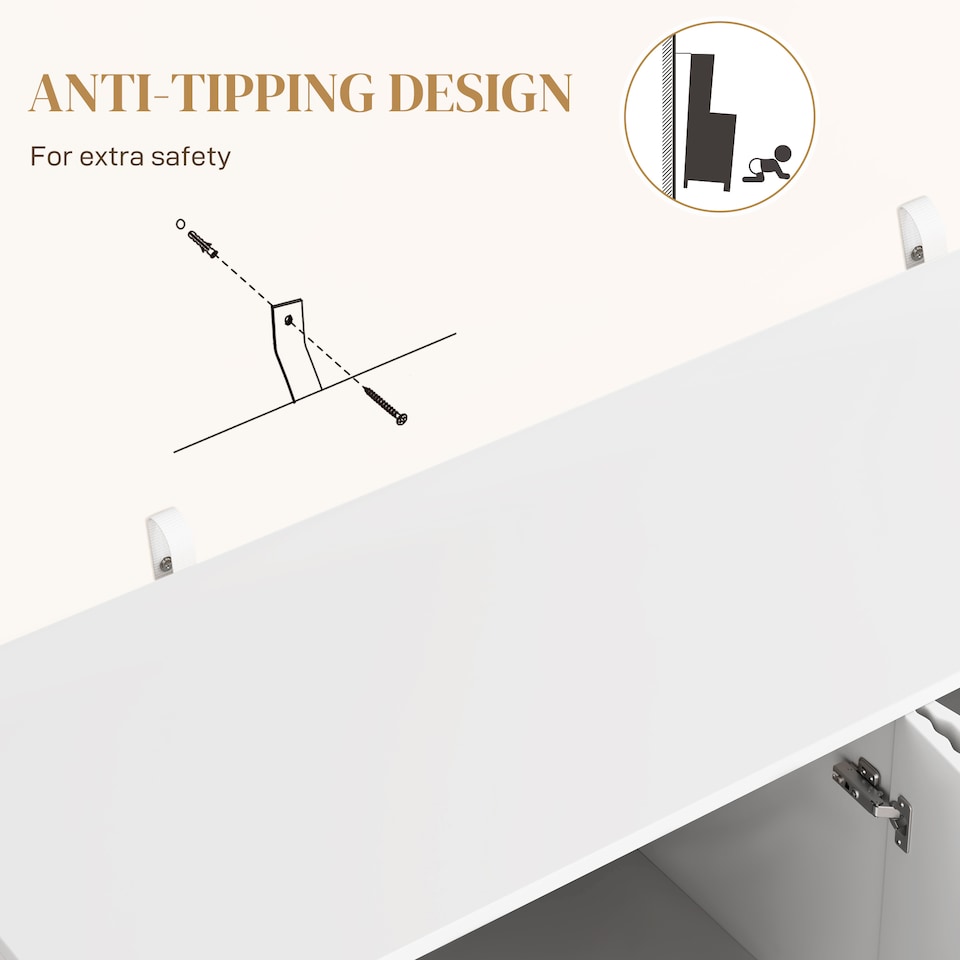 image 1 of HOMCOM Sideboard Buffet Cabinet, Modern Kitchen Storage Cabinet with 4 Doors and Adjustable Shelves, Living Room Cabinet with Metal Legs for Hallway, White | White | White