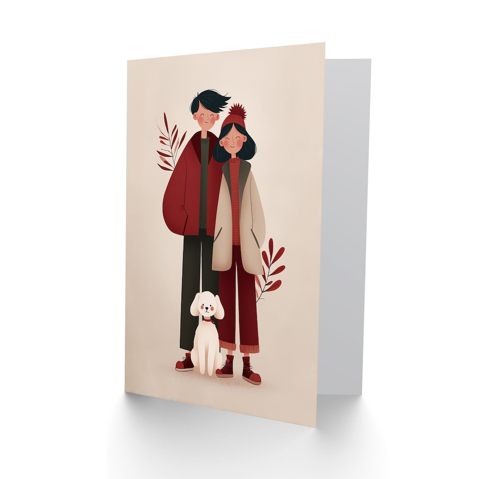 image 1 of Modern Illustration Cute Lgbtq Couple With Pet Dog Valentine's Card