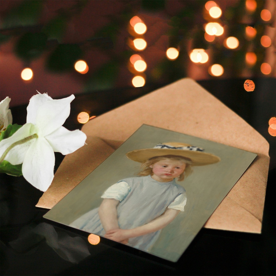 image 1 of Mary Cassatt Art Card Child in a Straw Hat Painting