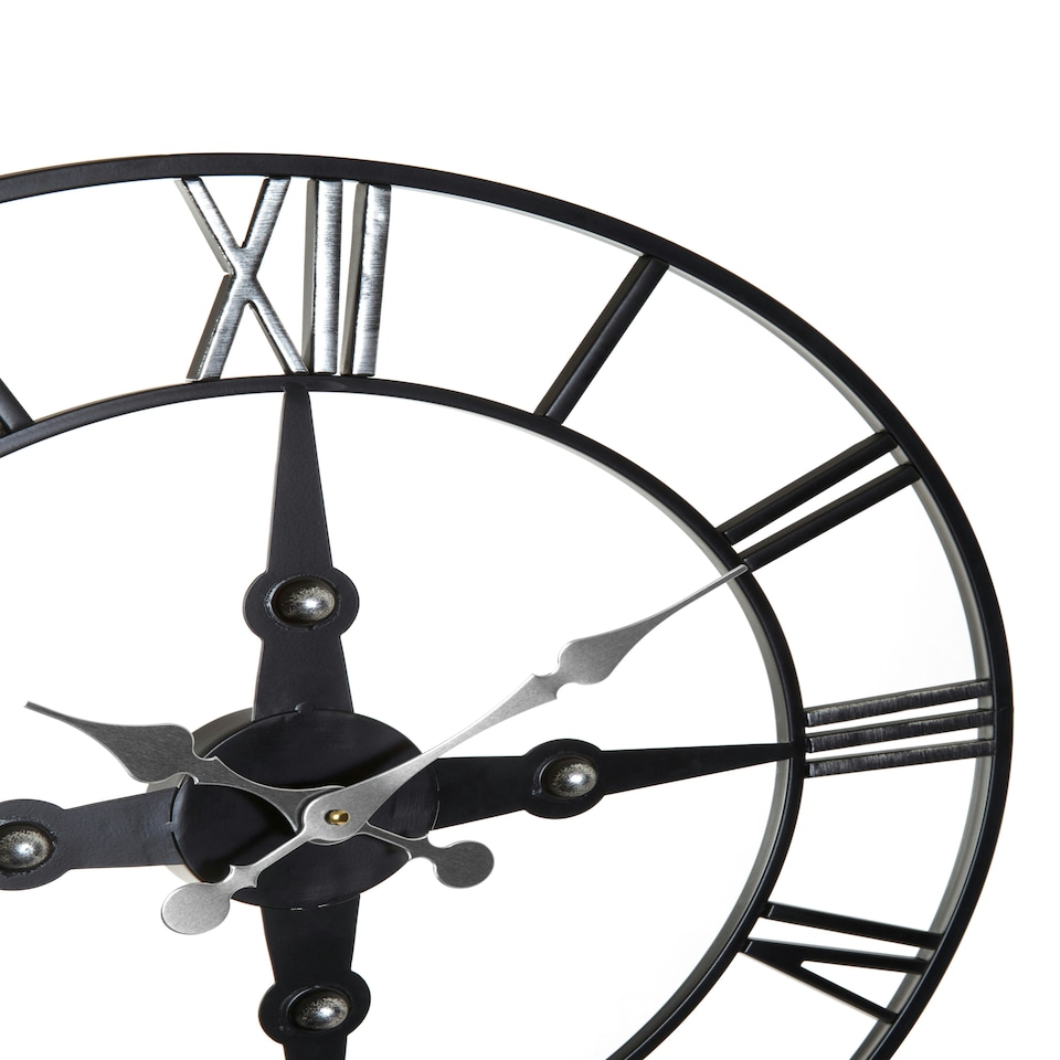 image 1 of Interiors By Premier Wall Clock With Silver Roman Numerals, 59cm Analogue Clock With Black Rim, Stylish Wall Clock For Hallways