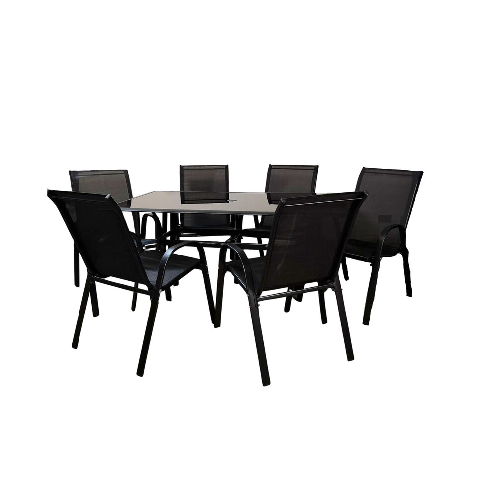 image 1 of Outdoor 6 Person Rectangular Glass Top Garden Patio Dining Table Chairs Set