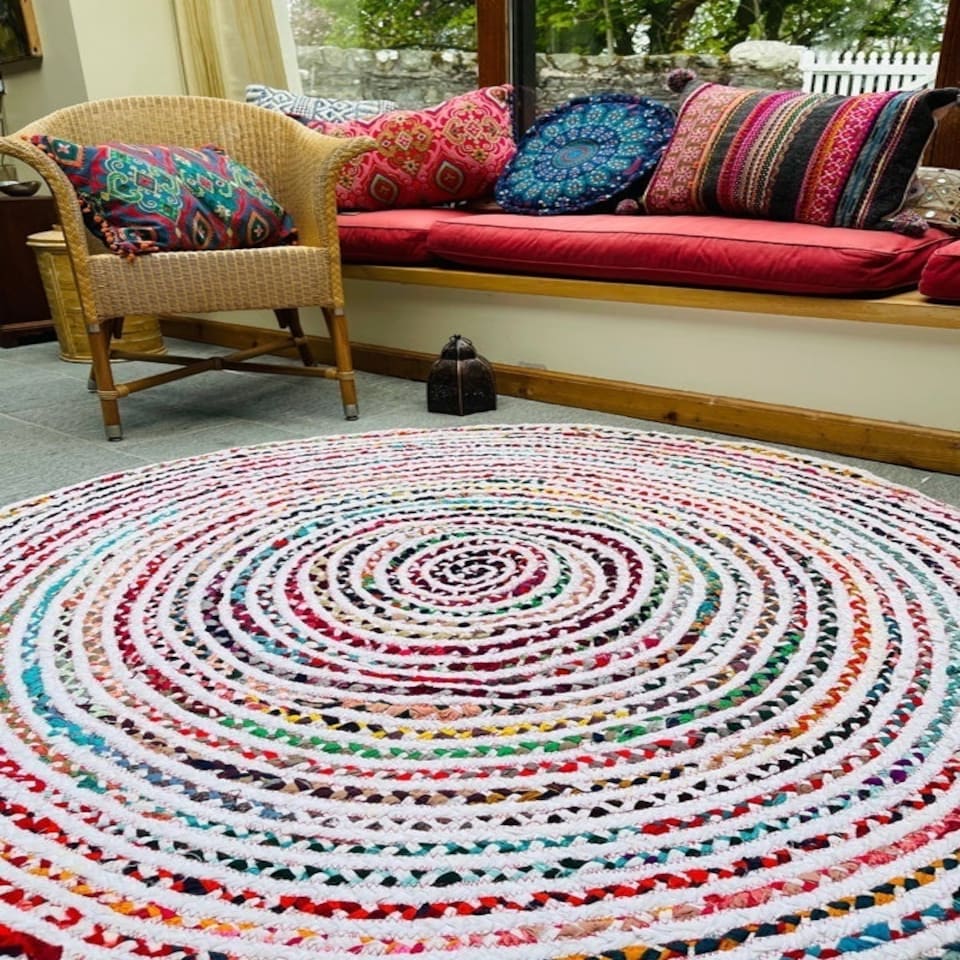 image 1 of CARNIVAL White Cotton Round Circles Rug with Multi Colors (CARNIVAL150R) Multi