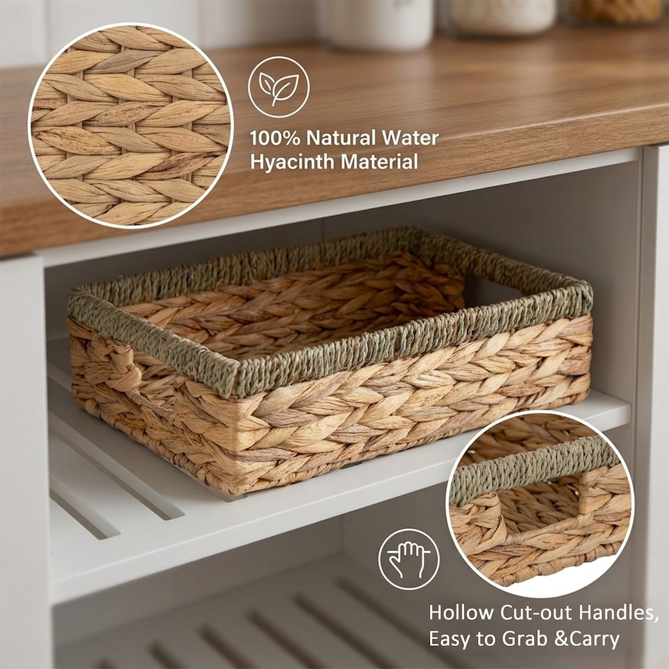 image 1 of Wickerfield Shallow Woven Water Hyacinth Basket, Wicker Hamper Basket with Handle, Storage Baskets for Bathroom Toys Gift with Seagrass Border (Medium)