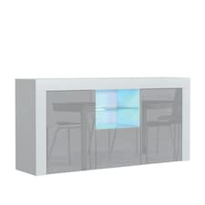 TV Unit 145cm Grey Gloss Doors Free LED White Matt Media Cabinet | White | Grey | One Size | 1