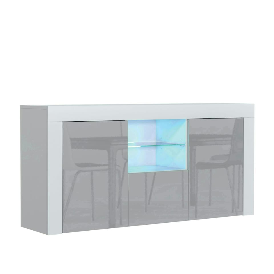 image 1 of TV Unit 145cm Grey Gloss Doors Free LED White Matt Media Cabinet | White | Grey | One Size | 1