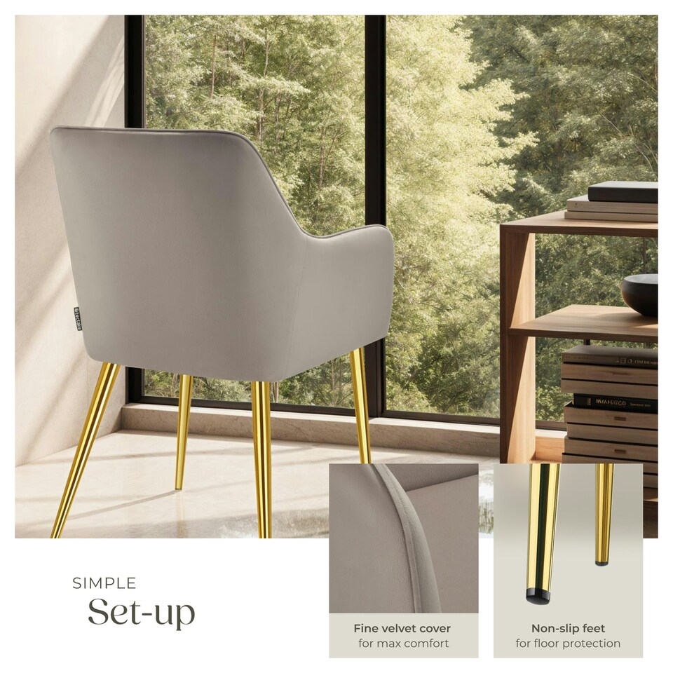 image 1 of Dining Chair Avane - velvet look, padded armchair, high backrest and high armrests - Set of 4 Grey | Taupe