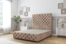 Sloomy Watson Mink Naples Divan Bed Base 2 Drawers Left Side With 54 Inch Floor Standing Headboard & 12 Inch Matching Footboard | Brown | Mink | Single | 1