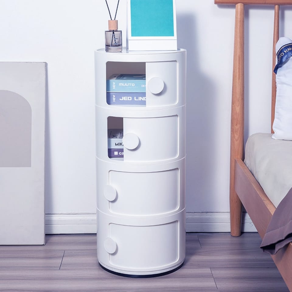 image 1 of Living and Home Cylindrical 4-Tier Plastic Storage Unit - White