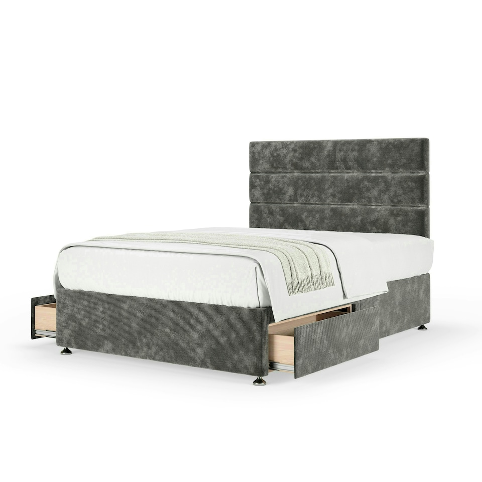 image 1 of Neptune Spring Charcoal Chenille 2 Drawer Divan Set And Milan Headboard Small Single