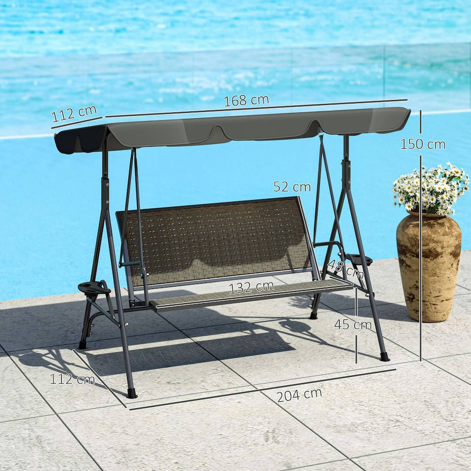 image 1 of Outsunny 3 Seater Garden Swing Seat Bench w/ Adjustable Canopy, Grey Grey | Grey