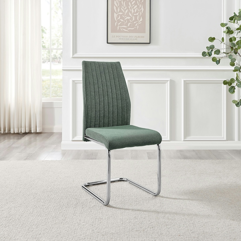 image 1 of Furniturebox Lorenzo 2x Green Fabric Silver Leg Dining Chair