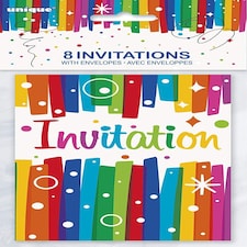 8 RNBOW RIBBON BIRTHDAY INVITE - UNIQUE