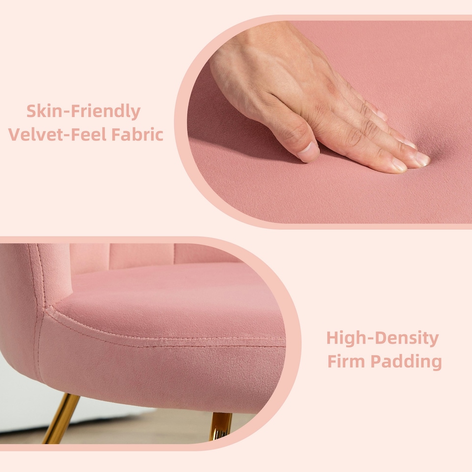 image 1 of HOMCOM Accent Chair, Velvet Armchair with Lotus Backrest, Steel Legs, Pink