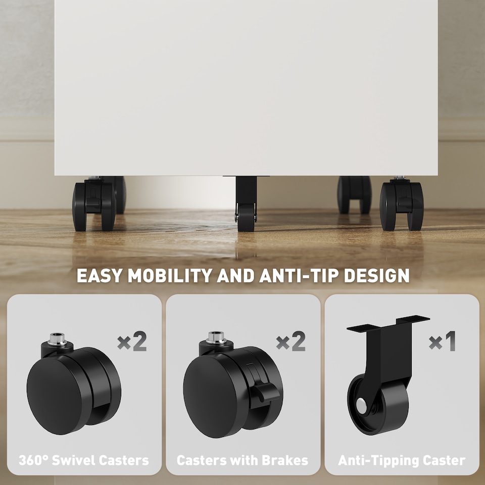 image 1 of Vinsetto 3-Drawer Filing Cabinet with Lock, Mobile Steel File Cabinet for A4, Under Desk Drawers with Pre-Assembled Body for Home Office | White | White