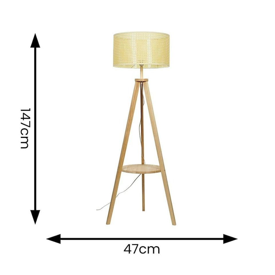 image 1 of ValueLights Morrigan Wicker Shade Wooden Tripod Floor Lamp & Bulb | Cream