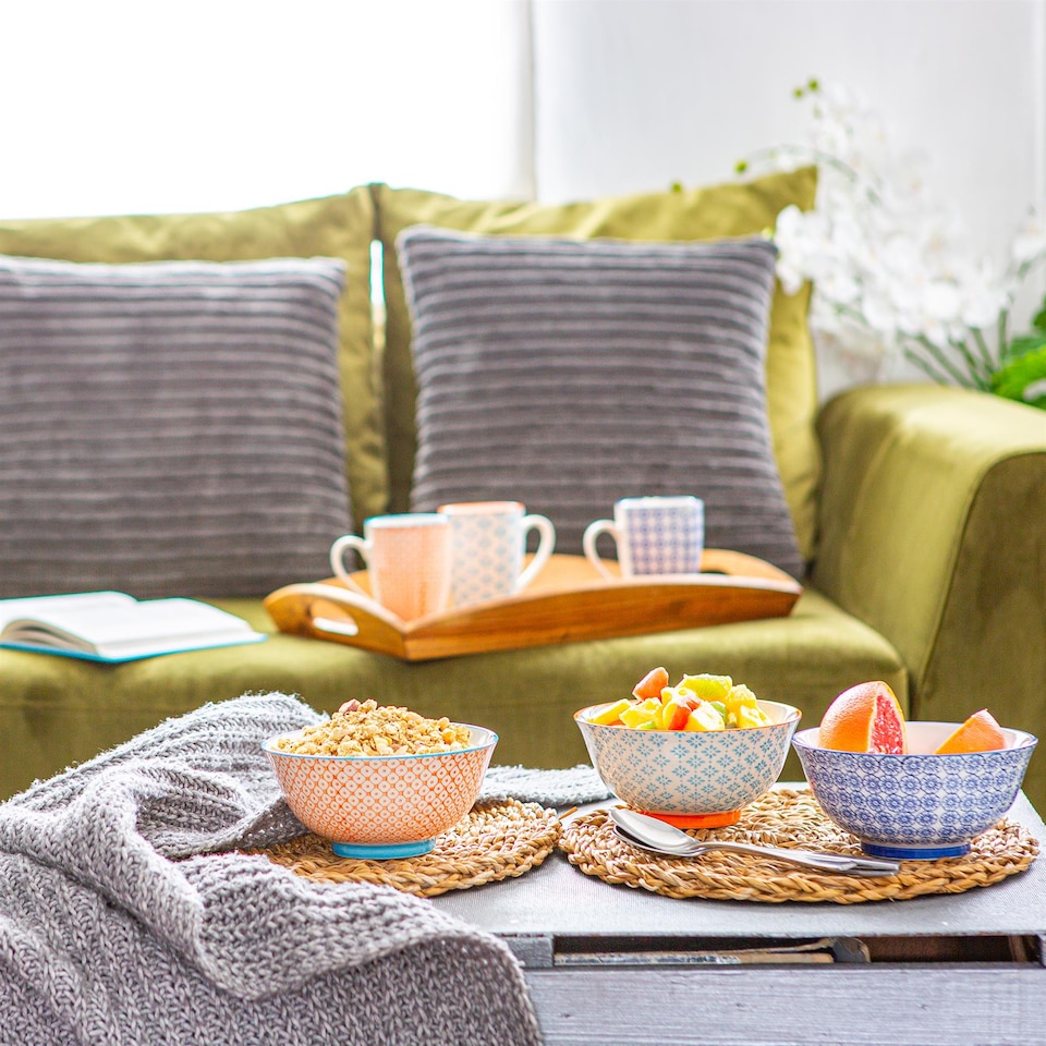 image 1 of Nicola Spring Hand-Printed Cereal Bowls - 16cm - 3 Colours - Pack of 6 | Multi | Multi