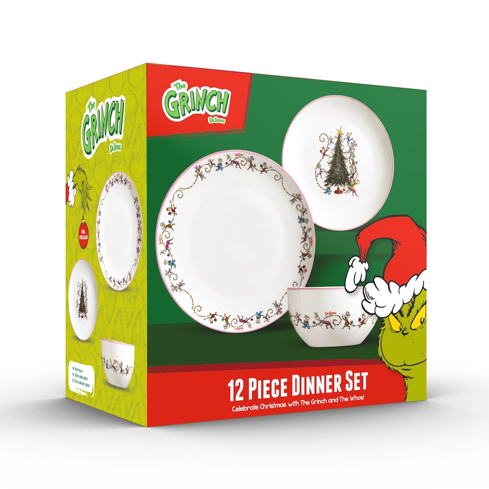 image 1 of The Grinch & The Whos 12 Piece Dinner Set Christmas Tableware
