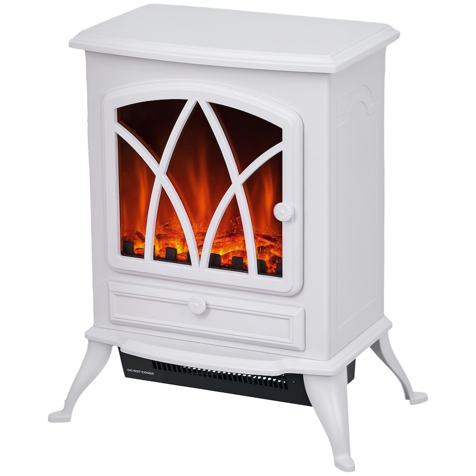 image 1 of HOMCOM Freestanding Fireplace Flame Effect Electric Heater Log Burning White