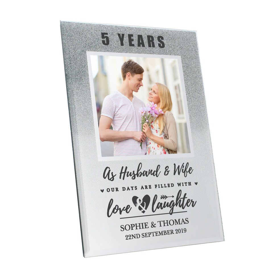 image 1 of Personalised Anniversary 4x4 Glitter Glass Photo Frame Silver | One Size