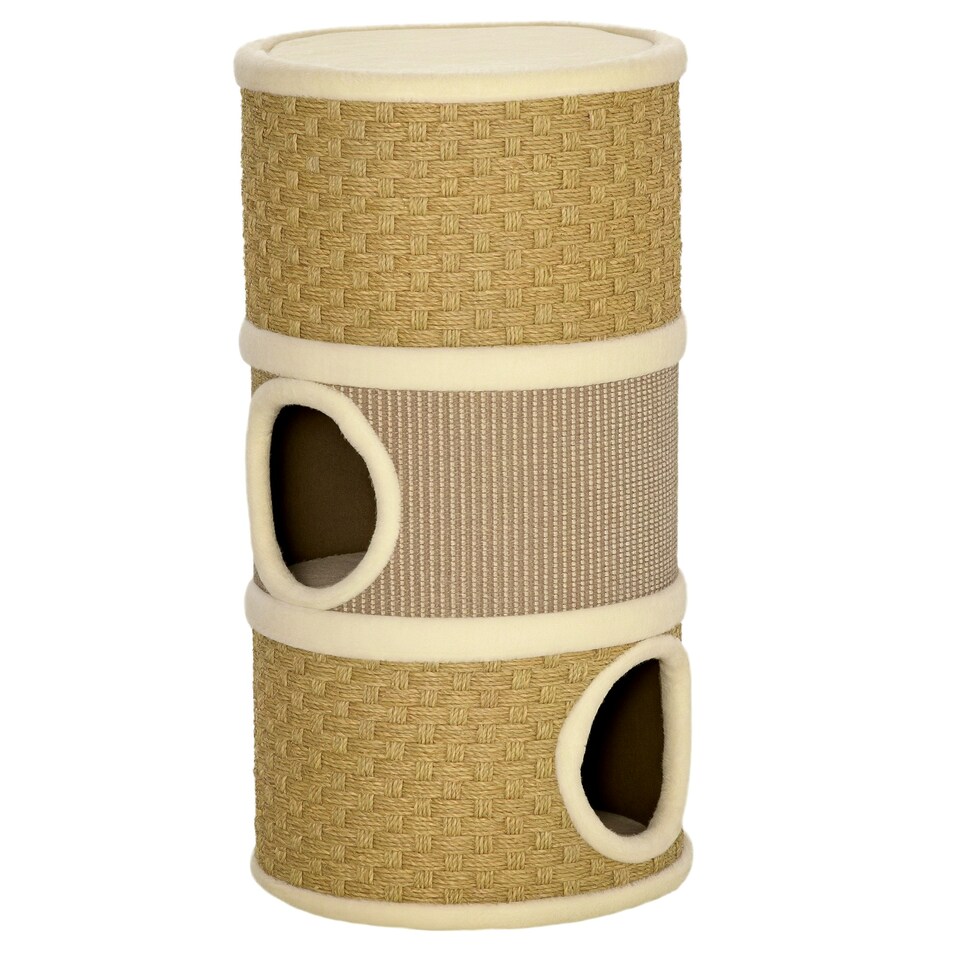image 1 of PawHut Cat Scratching Barrel Pet Furniture Sisal Plushfor Indoor Cats, Khaki