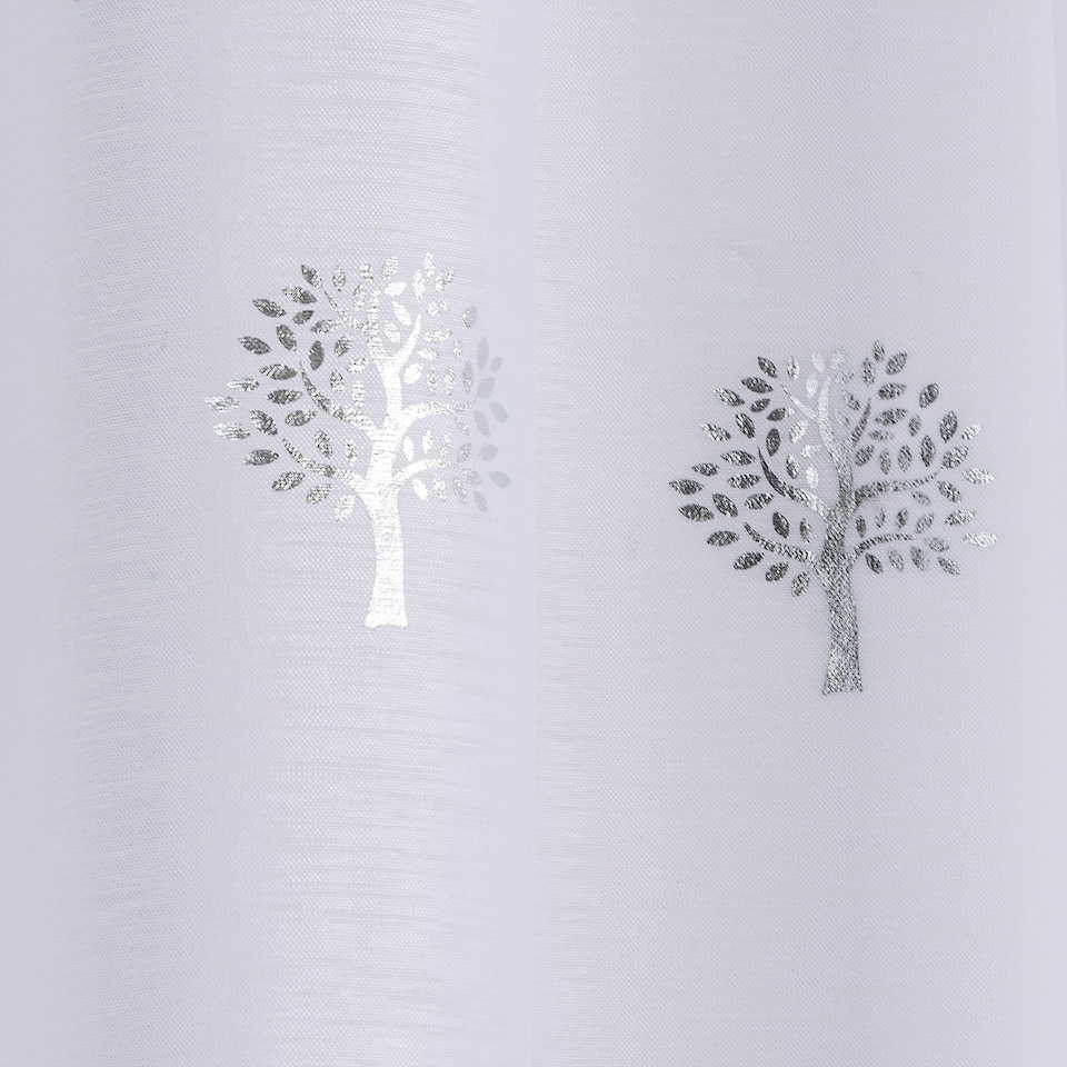 image 1 of Birch White Metallic Tree Print Linen-Look Voile Panel - Pair 140 x 122cm (55x48")
