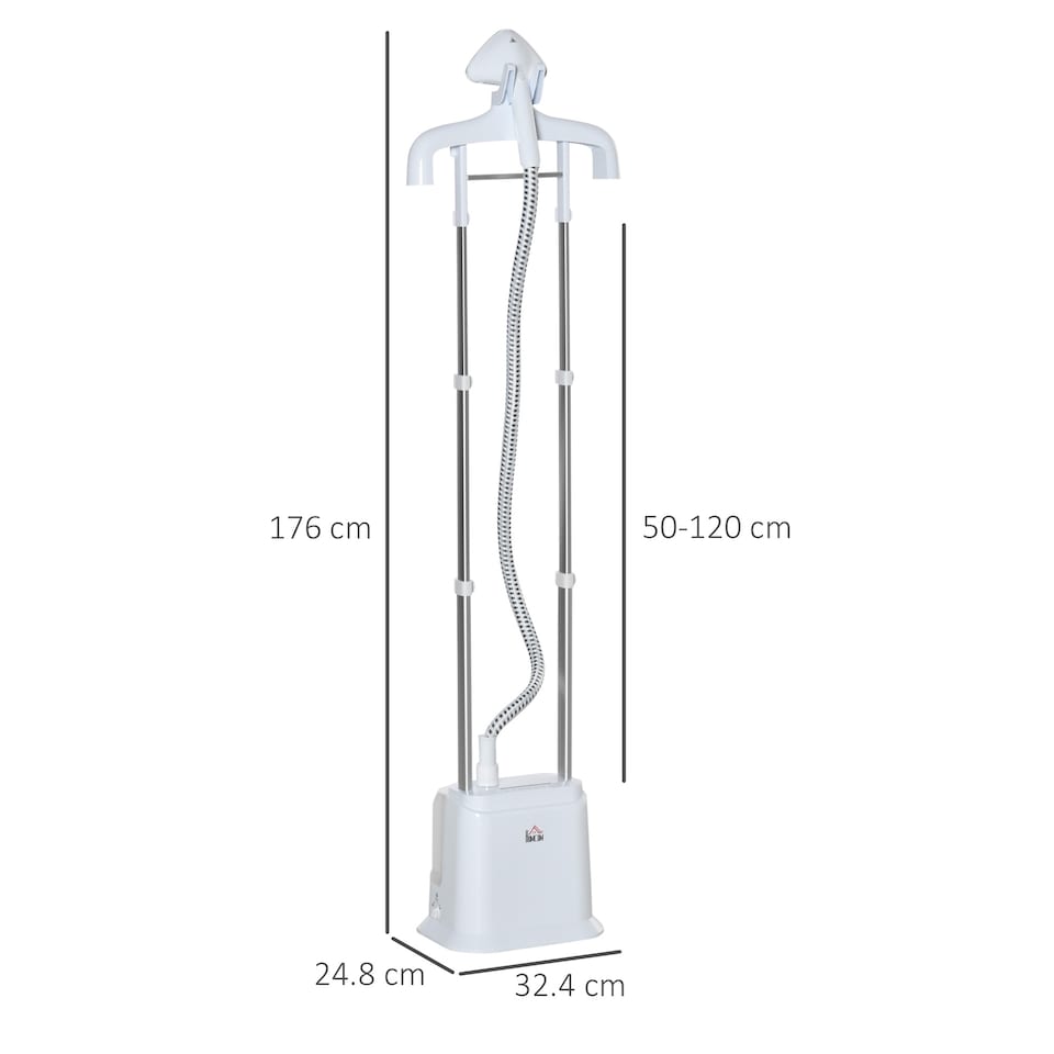 image 1 of HOMCOM Upright Garment Clothes Steamer with 6 Steam Setting, 45s Fast Heat-up, 1.7L Water Tank and 35gmin steam flow, Wrinkle and Odour Remover Suitable for all Fabrics, 1960W, White