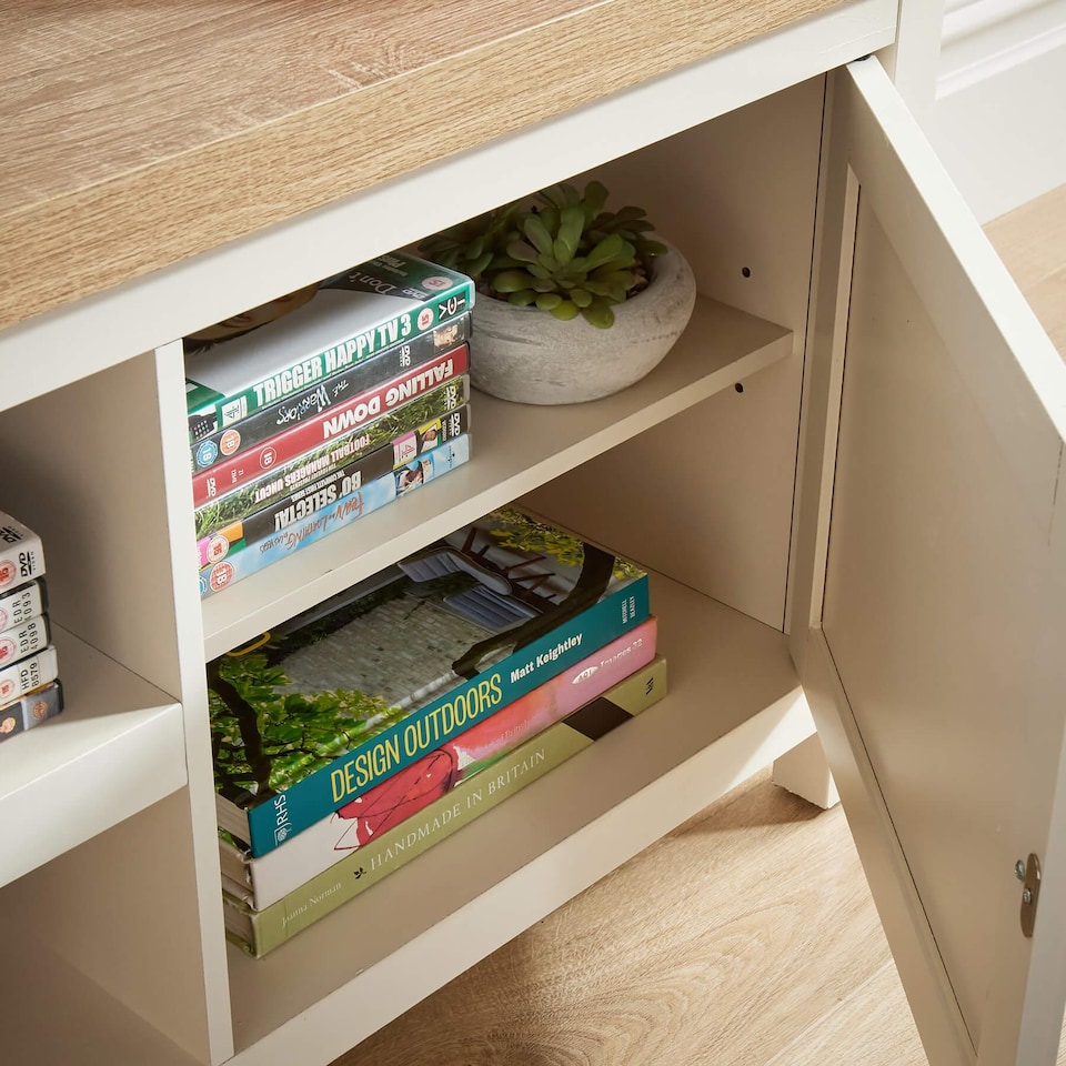image 1 of Console TV Stand Television Unit Living Room Furniture Oak Solid | White