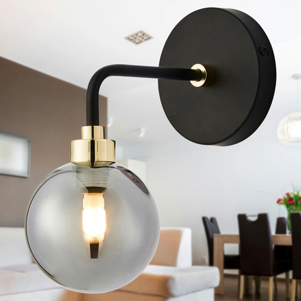 image 1 of First Choice Lighting Matt Black and Smoked Glass Wall Light Black | Grey