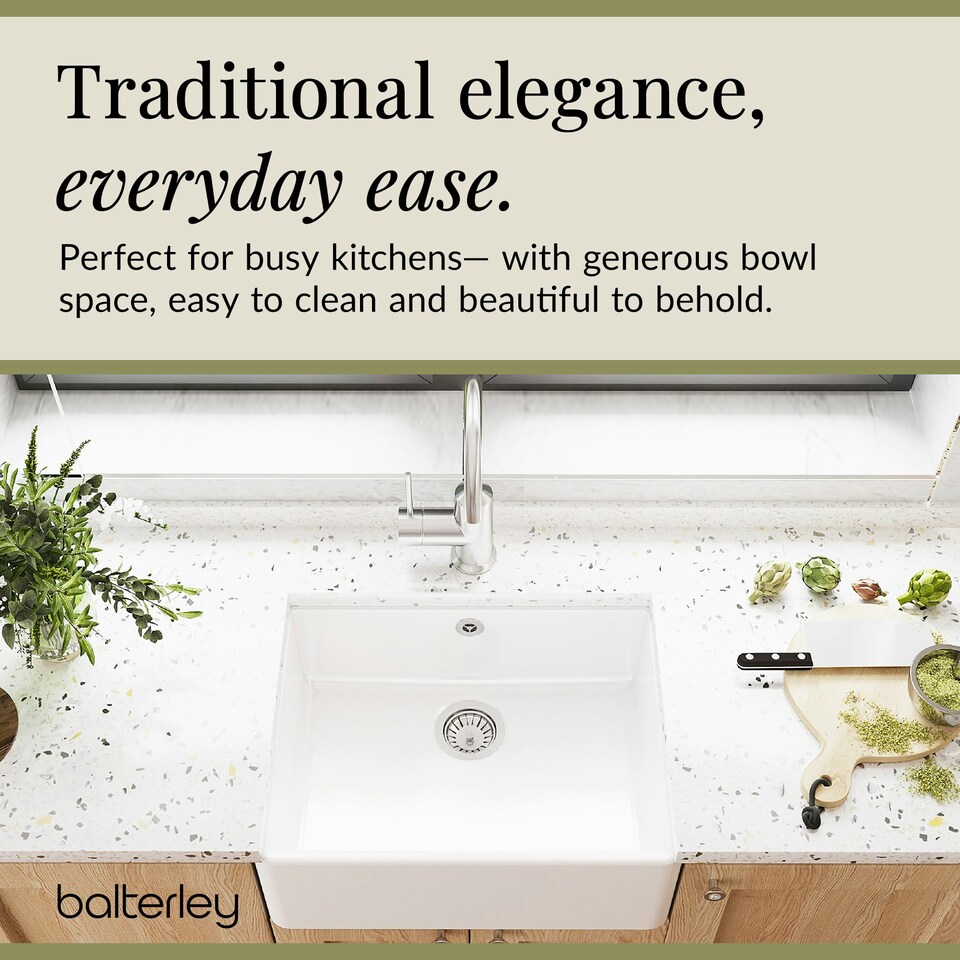 image 1 of Single Bowl Fireclay Butler Kitchen Sink with Overflow with Waste - 595mm