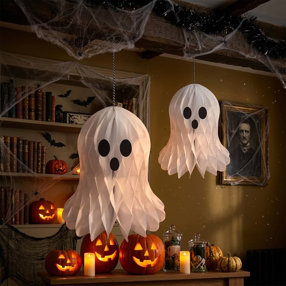 image 1 of Ghost Honeycomb Paper Halloween Decorations - Pack of 2