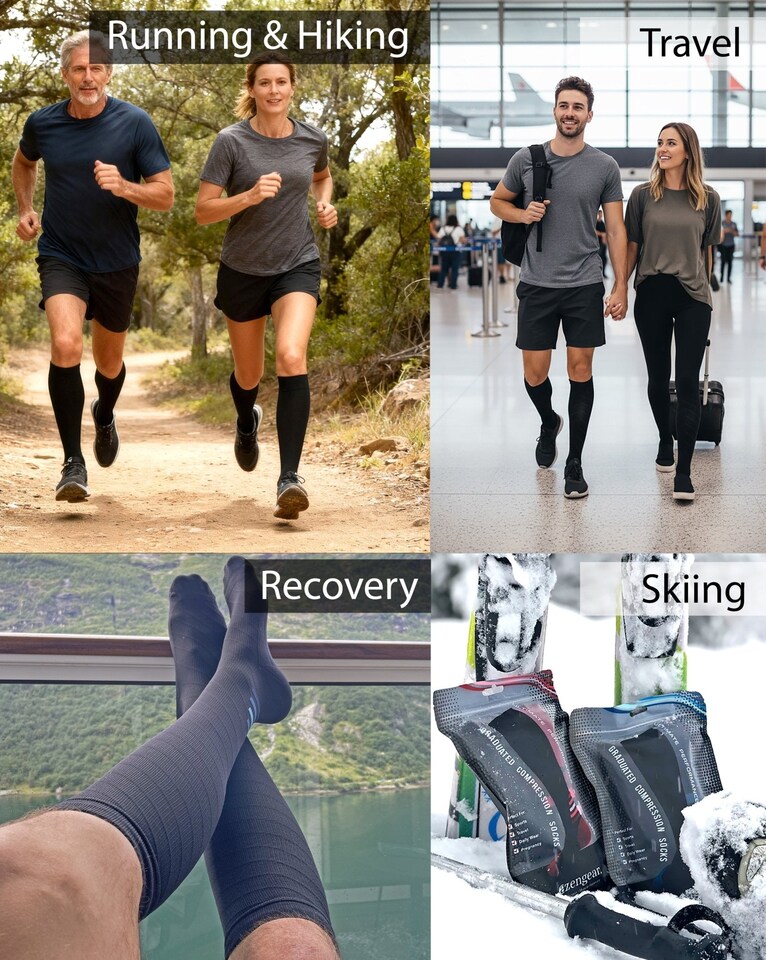 image 1 of aZengear Compression Socks for Women & Men (20-30 mmHg), Knee-High Flight Socks