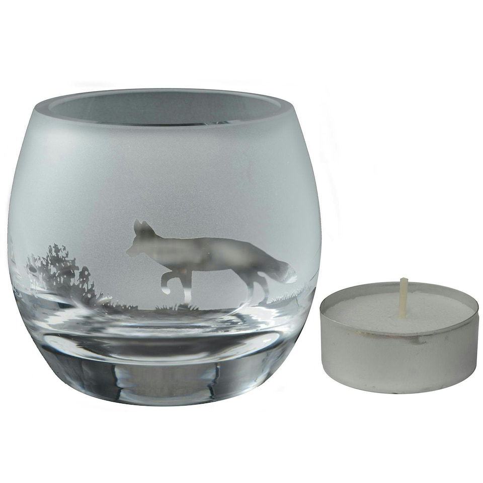 Animo Glass Engraved Tealight Holder Small Fox