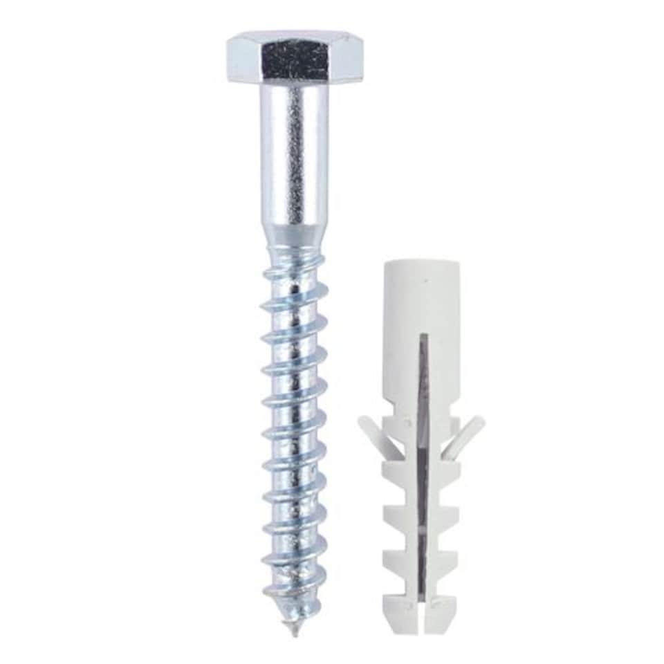 image 1 of Timco - Coach Screws & Nylon Plugs - Zinc (Size 6.0 x 80 - 30 Pieces)