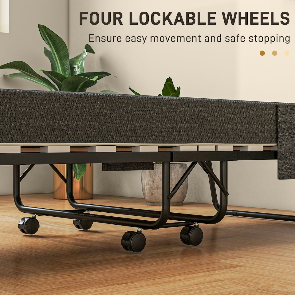image 1 of HOMCOM Folding Bed with Mattress Foldable Guest Bed on Wheels w/ Cover Dark Grey