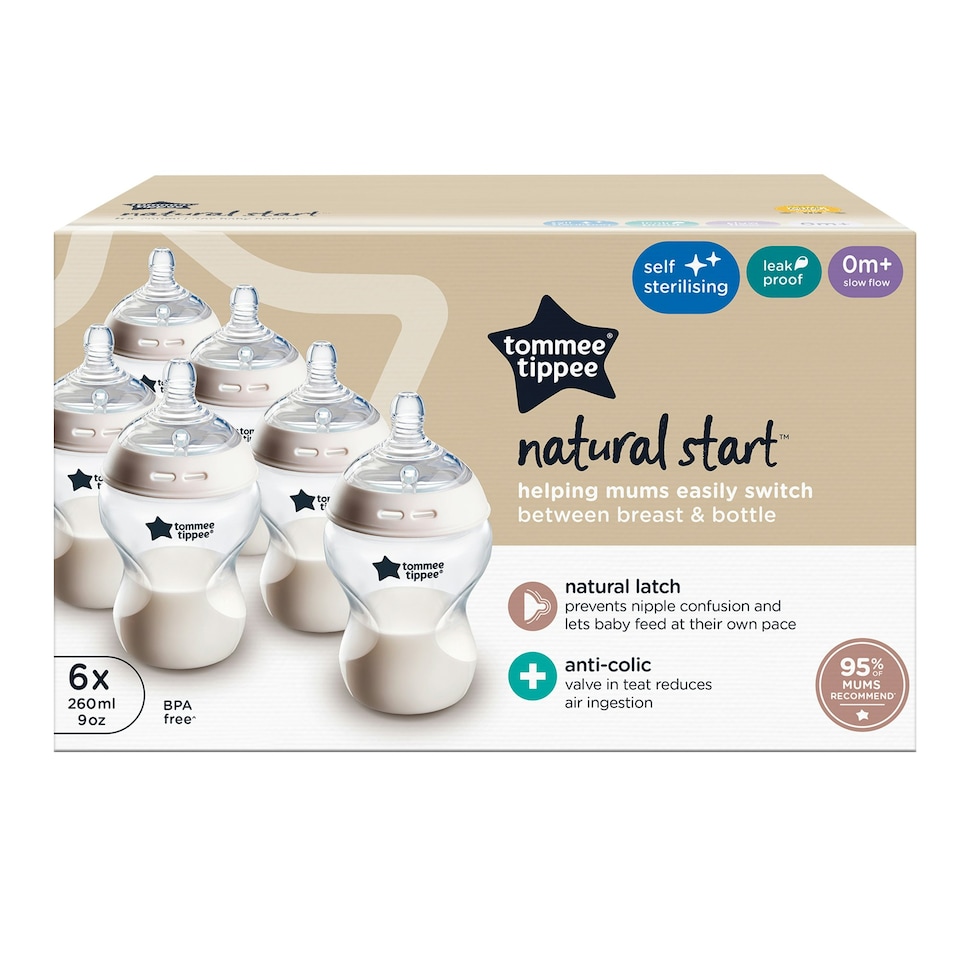 image 1 of Tommee Tippee 6x260ml Natural Start Self-Sterilising Anti-Colic Baby Bottles