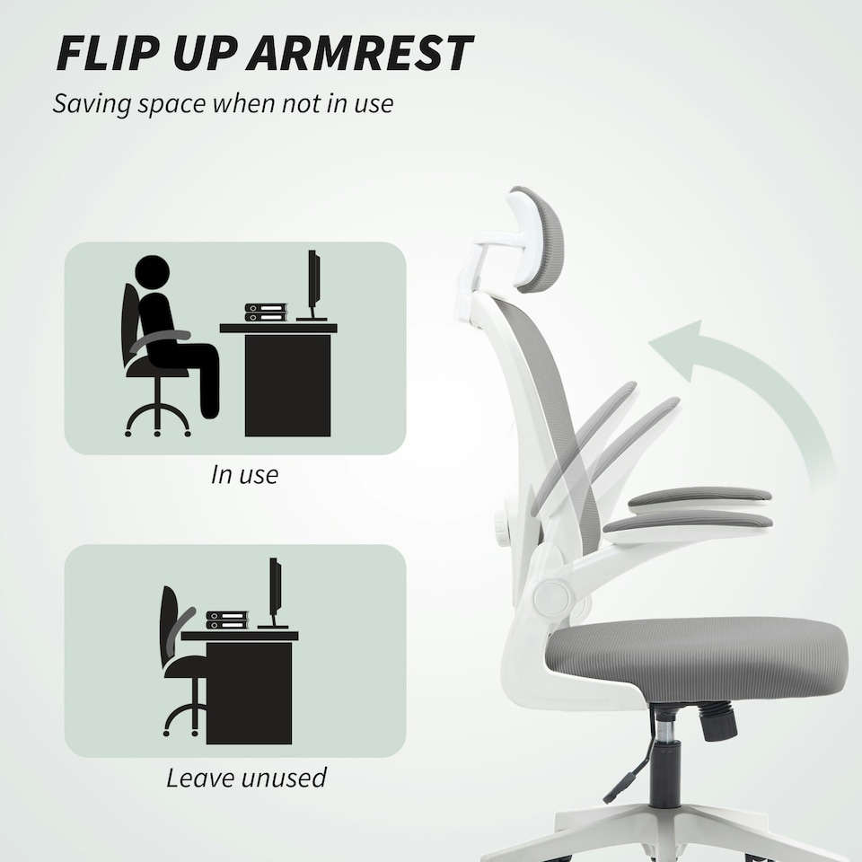 image 1 of HOMCOM Ergonomic Mesh Office Chair with Headrest, Lumbar Support, Grey