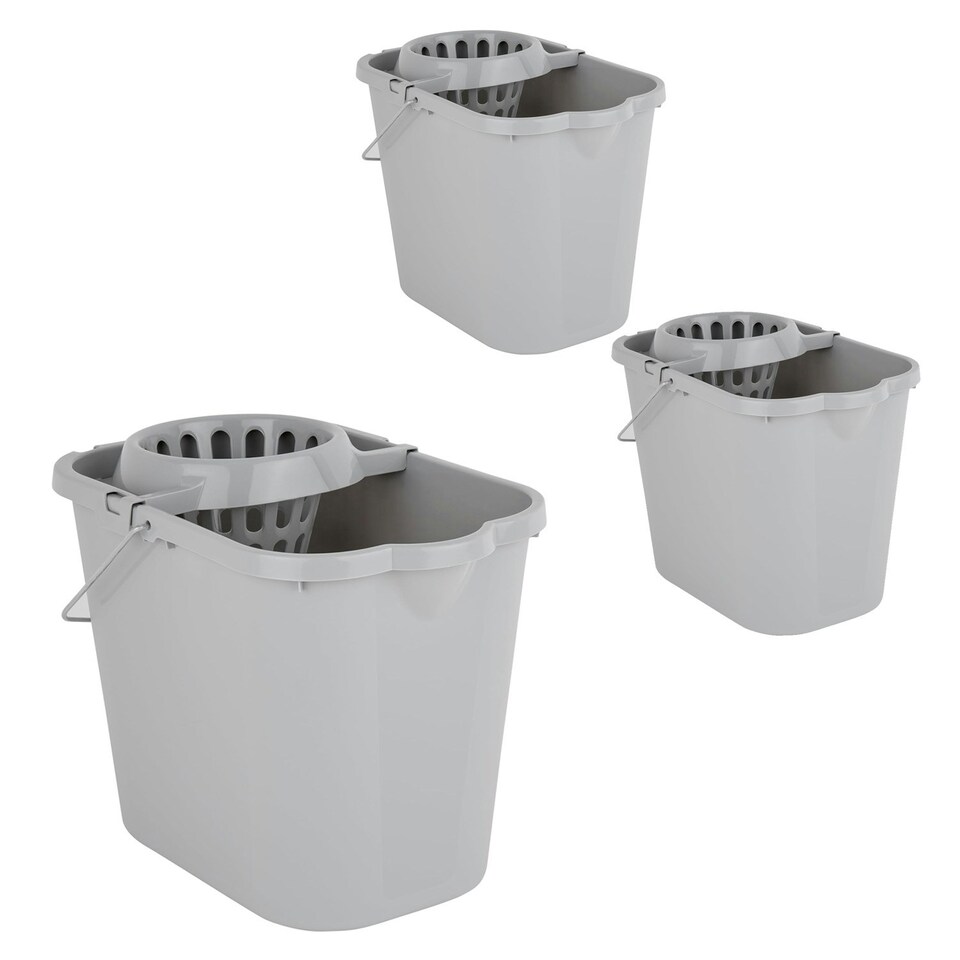 image 1 of 2 x 12 Litre Grey Plastic 2.6 Gallon Multi Surface Bucket With Wringer