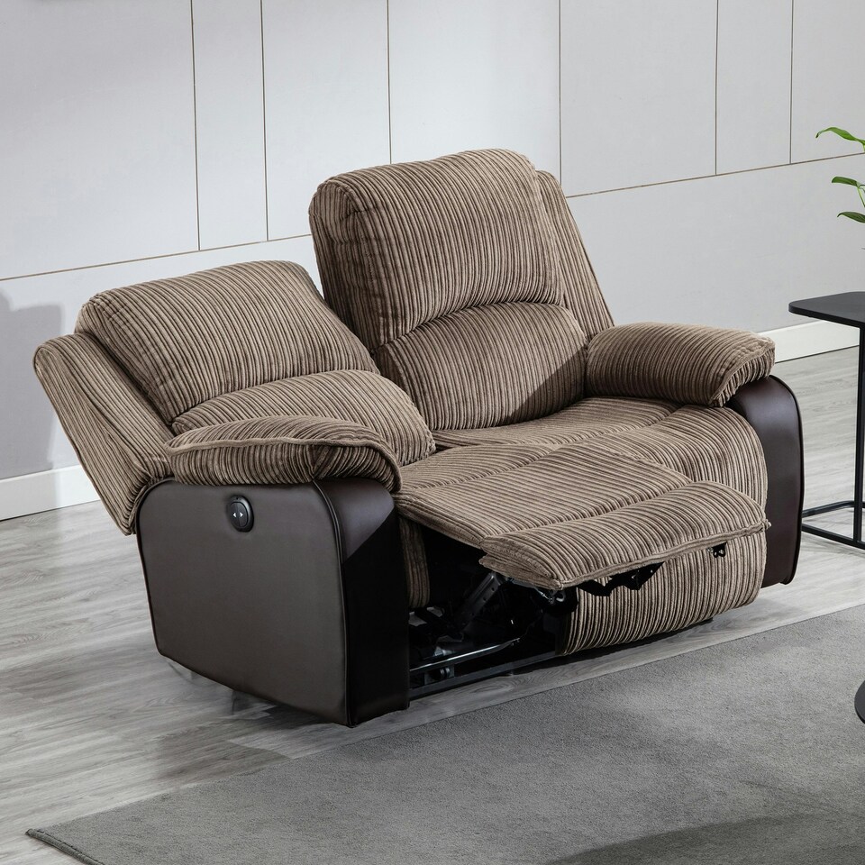 image 1 of Postana 2 Seater Electric High Back Jumbo Cord Fabric Recliner Sofa (Brown)