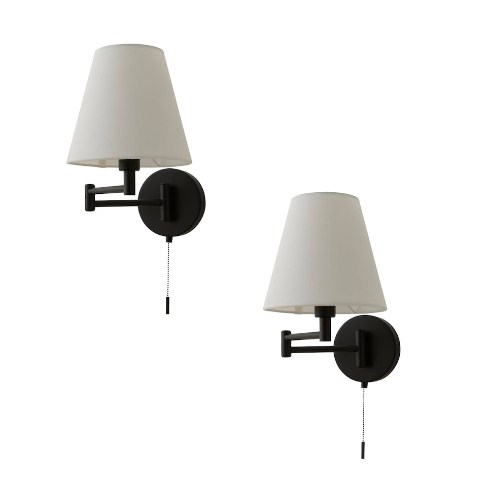 image 1 of ValueLights Sonia Pair Black Swing Arm Wall Lights Taper Shade | Black