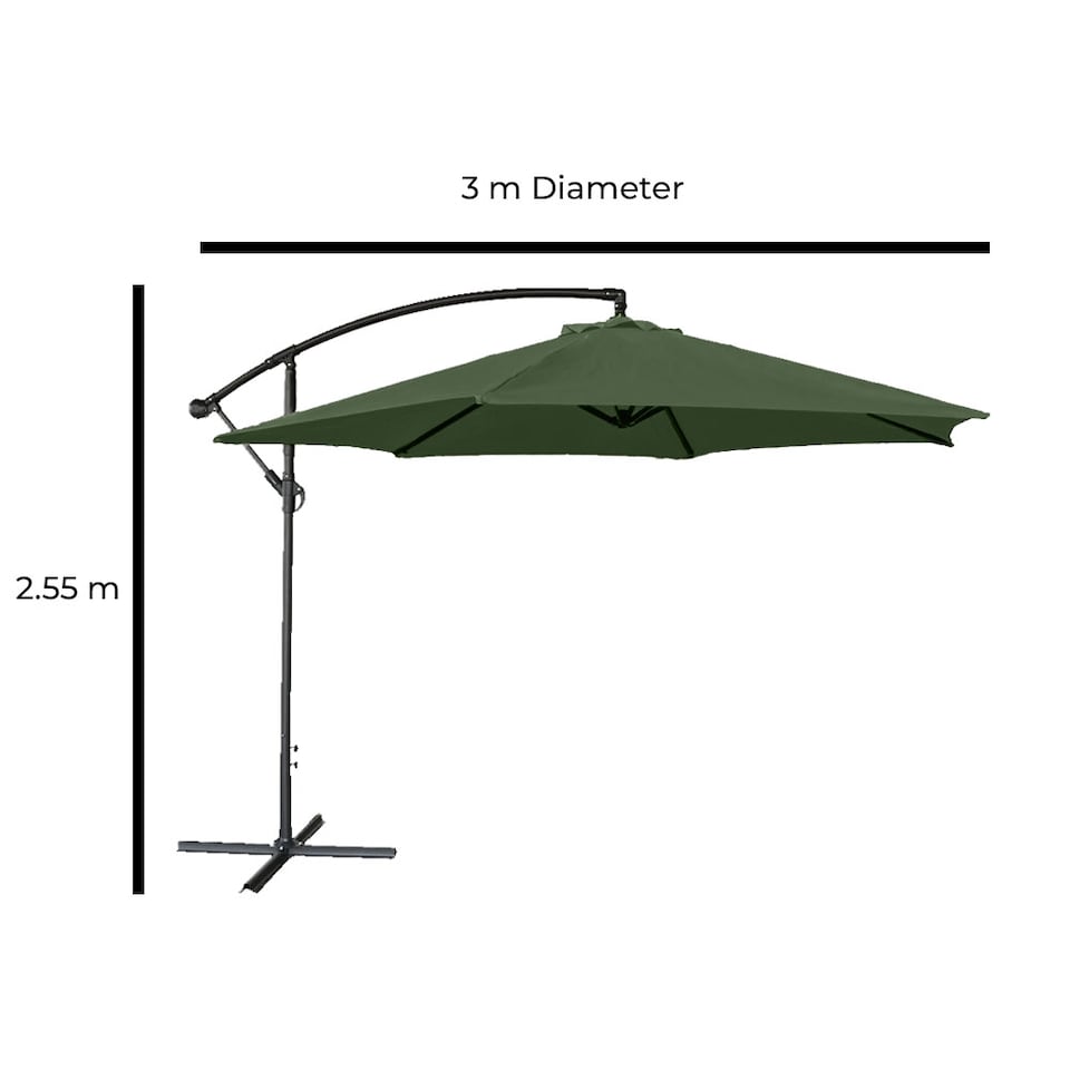 image 1 of Apollo 3m Banana Cantilever Parasol with Built in LED Lights Green | Green
