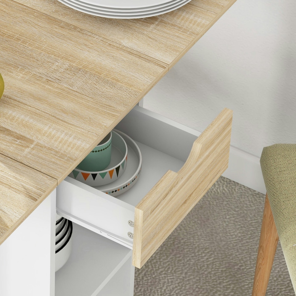 image 1 of HOMCOM Foldable Dining Table, Drop Leaf Table with Storage for Kitchen, Oak Brown