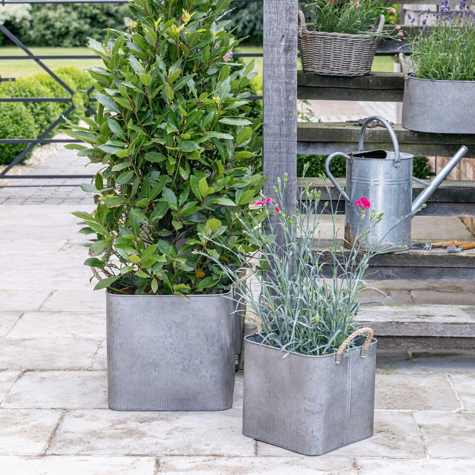 image 1 of Outdoor Galvanised Rope Handle Square Planter Set of Two N/A
