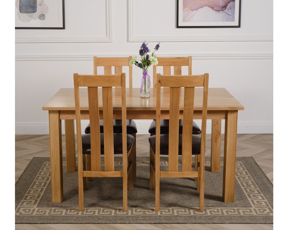 image 1 of Oslo 150 x 90 cm Medium Oak Dining Table and 4 Princeton Chairs | Brown | Brown