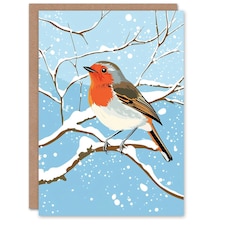 Robin Bird Snow Winter Tree Branch Blank For Him Or Her Art Xmas Festive Christmas Card
