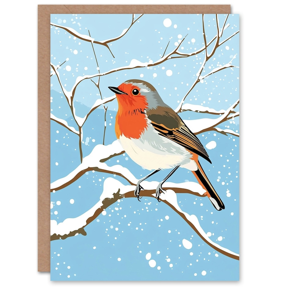 image 1 of Robin Bird Snow Winter Tree Branch Blank For Him Or Her Art Xmas Festive Christmas Card