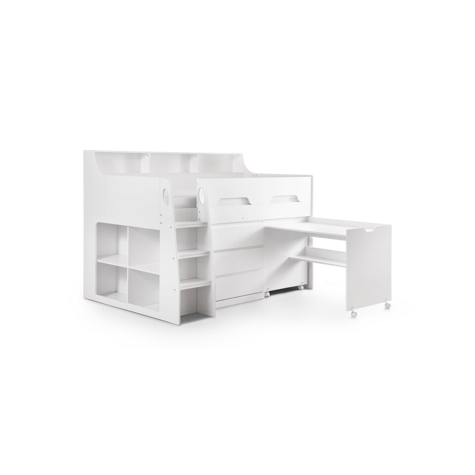 image 1 of Jupiter Mid Sleeper with Pull-Out Desk and Storage - White, Single