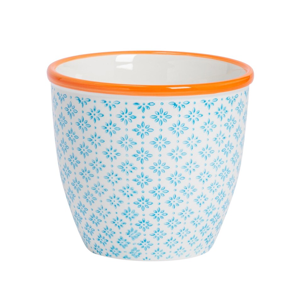 image 1 of Nicola Spring Hand-Printed Plant Pot - 14cm - Blue | Blue | Blue