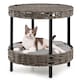 image 1 of COSTWAY 2-tier Rattan Cat Nest Wicker Kitten House Raised Kitty Bed-Grey